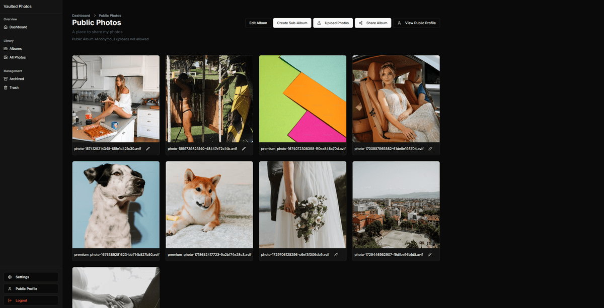 Vaulted Photos App Interface